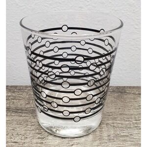 IKEA Retro Glass Tumbler Clear And Black With Dots Low Ball Barware MCM EUC